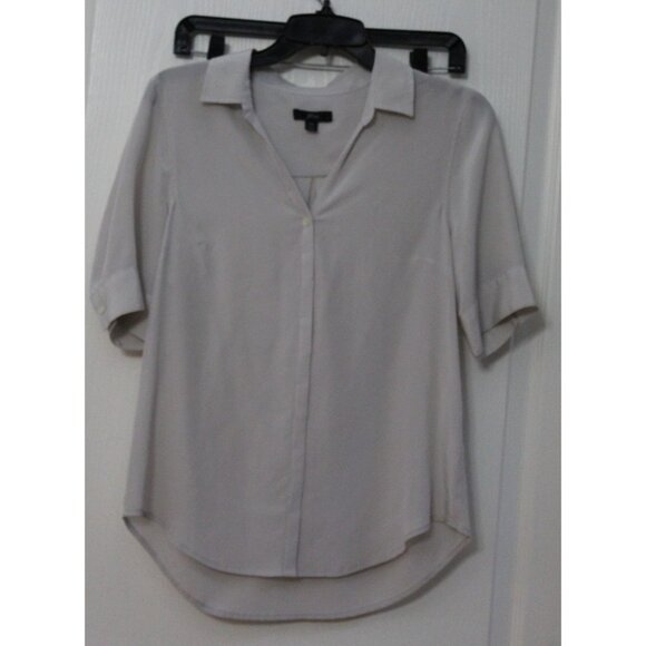 J. Crew Silk Button Up Shirt Size XS Tan/Ivory Short Sleeve Hidden Buttons - Picture 1 of 4